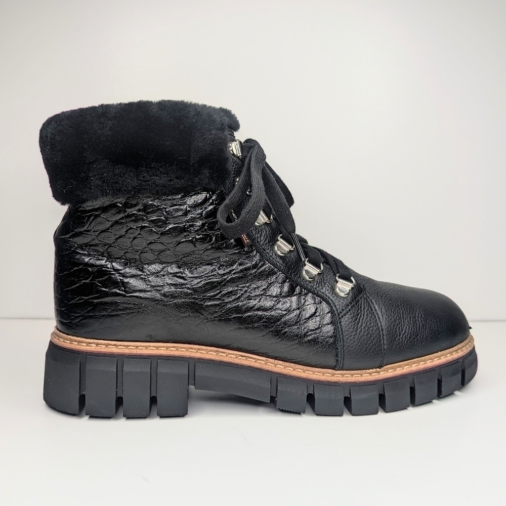 Oscar Sport black leather hiking boots lace up fur lined EU size 40